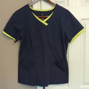 Urbane Sport Navy and Lime Women's Scrub Top Size Medium